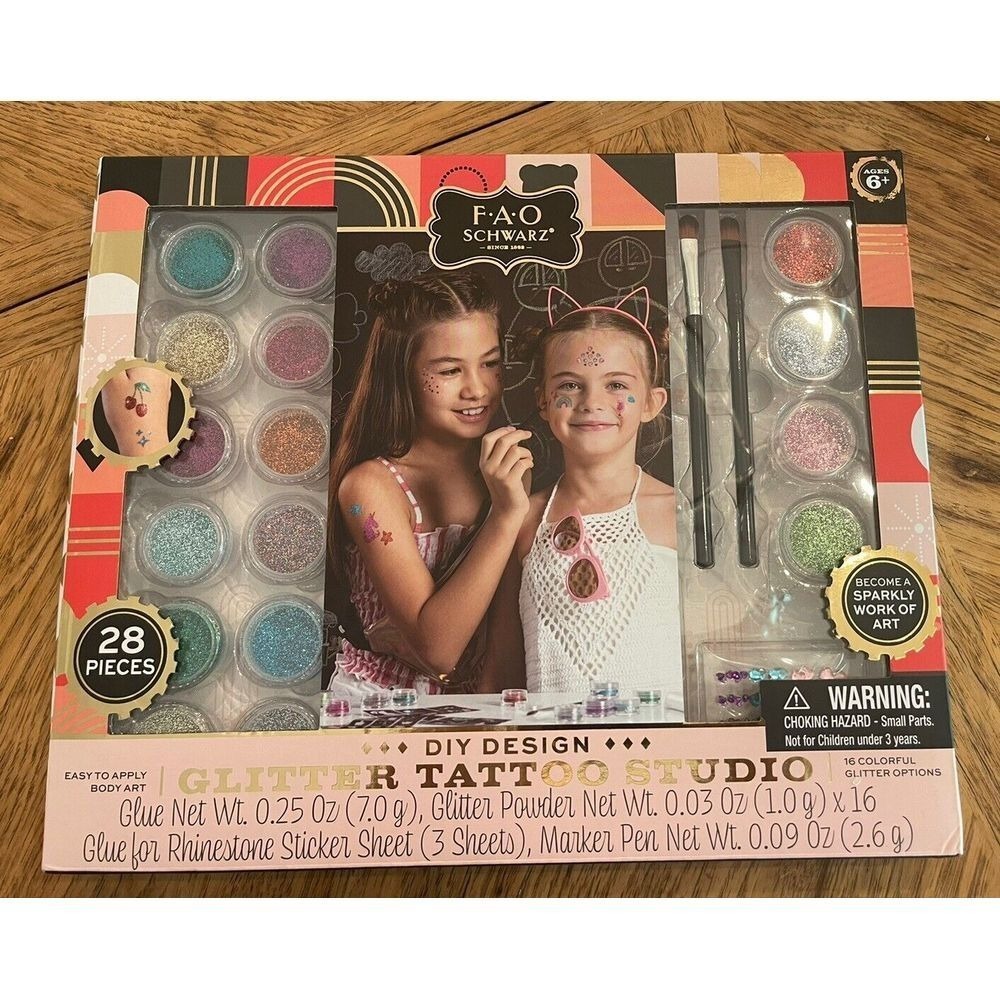 FAO Schwarz Glitter Tattoo Studio DIY‎ Sparkly Body Art Makeup NEW Ages 6+Rare